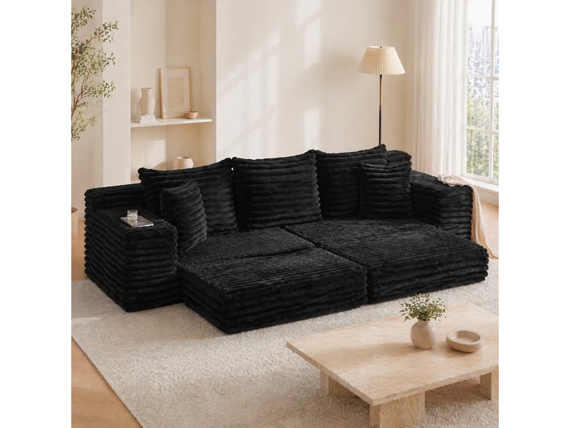 Canapé convertible 4 places en velours côtelé noir 273 x 98 x 87 cm - Conforama D