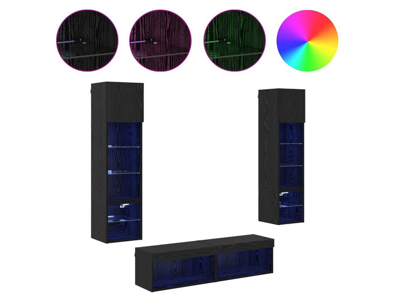  Unité murale de tv 6 pcs chêne noir bois d'ingénierie shl97631  - Conforama D
