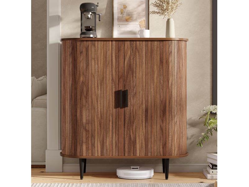  Buffet haut 85x40x93 cm naturel avec 2 portes coulissantes et 4 crochets  - Conforama D