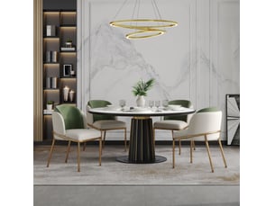 Lot de 4 chaises de salle à manger avec dossier ergonomique et pieds réglables en similicuir pvc vert, beige et doré