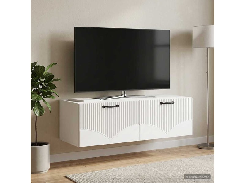  Meuble tv - banc tv - meuble de rangement mural montage mural blanc brillant 98 x 41 x 30 cm  - Conforama D