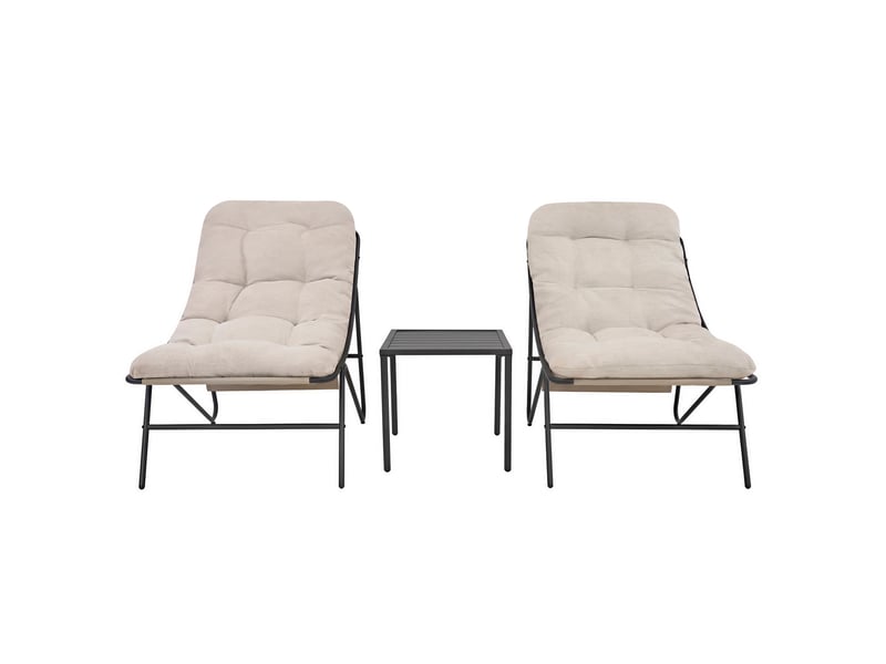 Ensemble bistro de jardin gris 3 pièces, 2 fauteuils avec coussins épais, table basse, cadre en acier thermolaqué, mobilier extérieur terrasse balcon, 216741 - Conforama A
