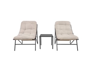 Ensemble bistro de jardin gris 3 pièces, 2 fauteuils avec coussins épais, table basse, cadre en acier thermolaqué, mobilier extérieur terrasse balcon,