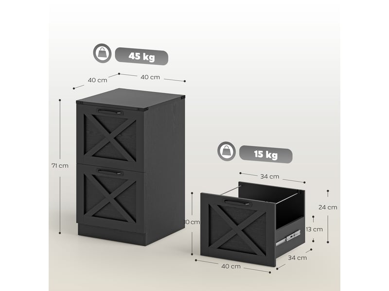  Caisson de bureau 2 tiroirs pour dossiers suspendus noir 40 x 40 cm  - Conforama C
