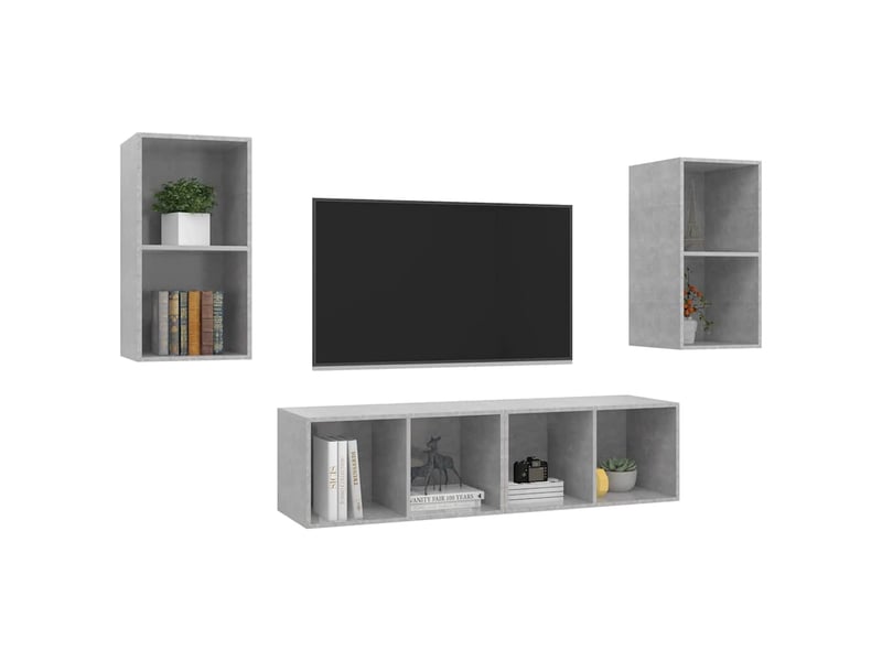  Lot de 4 meuble tv mural, meuble tv suspendu gris béton bois d'ingénierie shl22378  - Conforama C