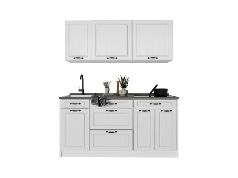 Vicco cuisine, blanc campagneblanc, 160cm plan de travail anthracite  - Conforama E