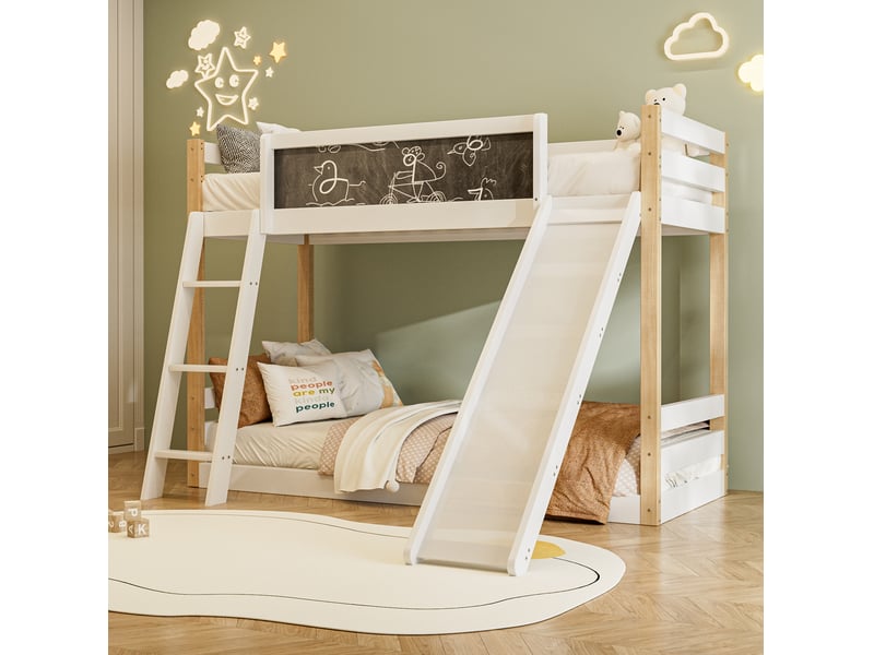 Modenvie lit superposé enfant 90x200 cm - avec toboggan et escalier, sans matelas - blanc - Conforama B
