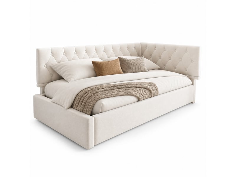  Lit coffre tcqpz 90 x 190 cm en velours beige avec rangement hydraulique, tête de lit réversible, sans matelas  - Conforama A