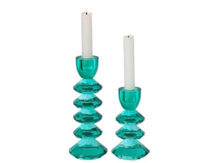 Lot de 2 bougeoirs en verre brahim 21cm turquoise