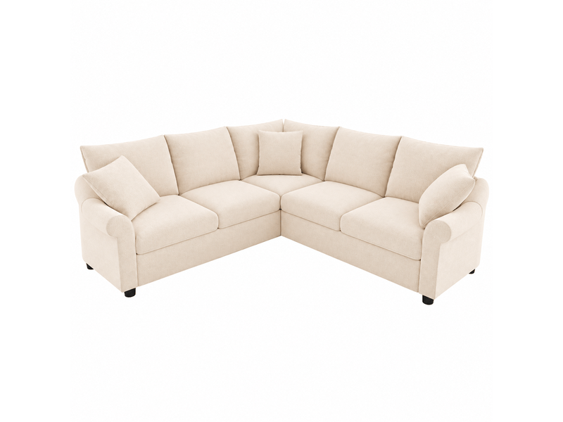  Canapé d’angle 5 places 217x217 cm - en l - mousse et ressorts ensachés - accoudoirs arrondis - cadre bois - chenille - beige CozyNest - Conforama A