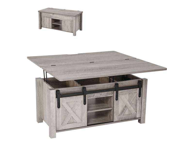  Vevor table basse à plateau relevable rectangulaire 1000 x 500 x 485 mm, chêne rustique, porte de grange et rangement dissimulé KLCT-17 - Conforama A