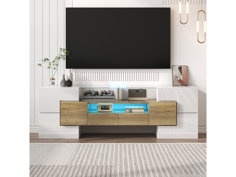  Meuble tv blanc brillant de 145 cm avec éclairage led multicolore  - Conforama B