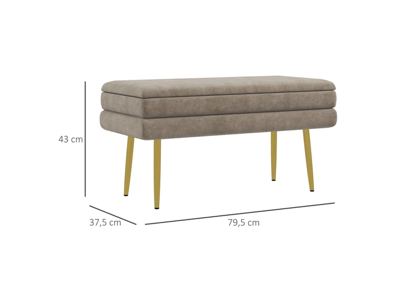  Banc banquette coffre de rangement 2 en 1 assise aspect velours et pieds acier - beige et doré 79,5l x 37,5p x 43h cm  - Conforama C