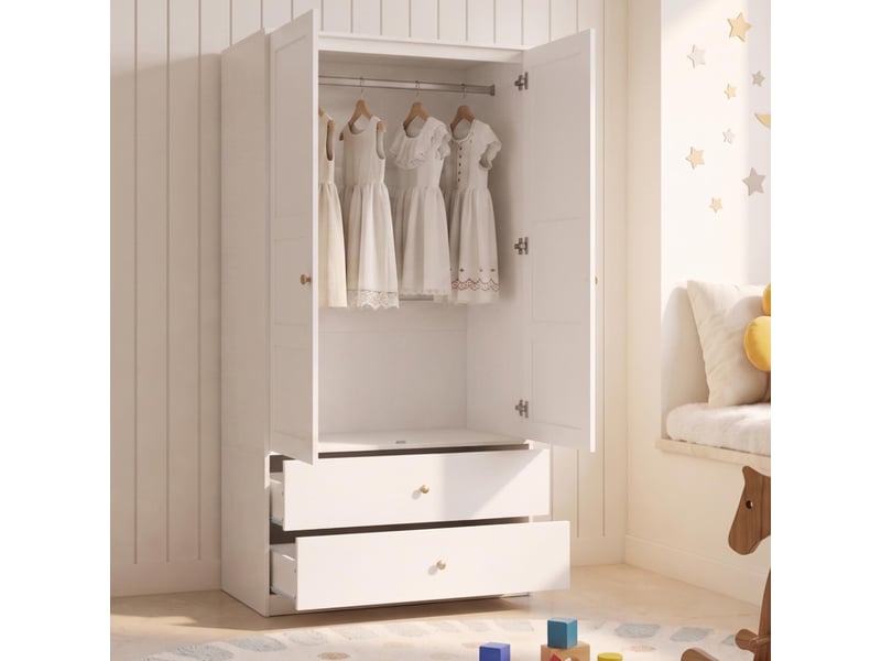  Armoire 2 portes 2 tiroirs avec tringle mdf blanc 100 x 48 x 180 cm  - Conforama D
