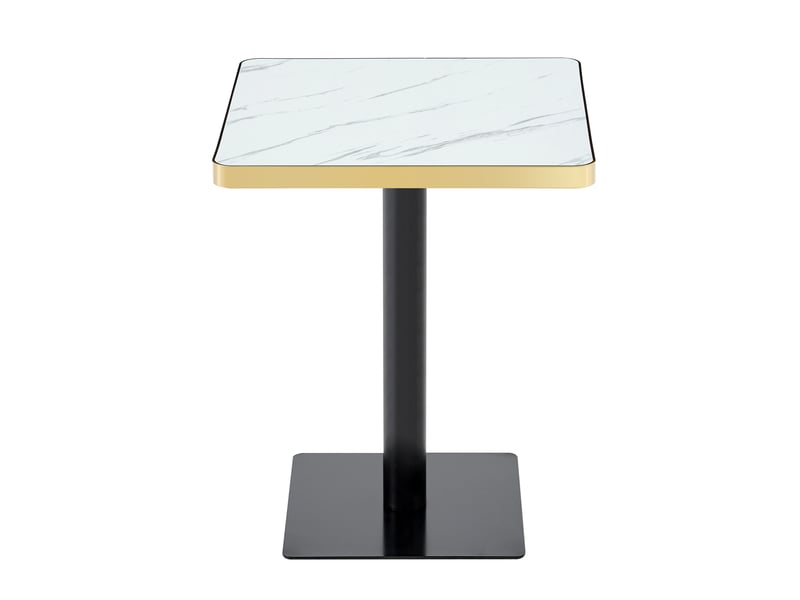  Table à manger carrée avec plateau effet marbre, pied métallique, blanc  - Conforama A