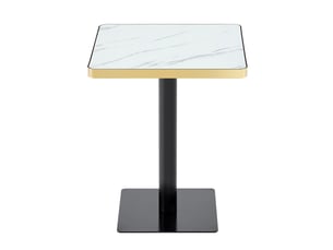 Table à manger carrée avec plateau effet marbre, pied métallique, blanc