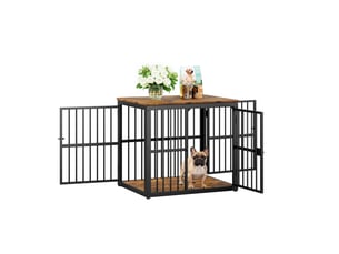 Cage meuble pour félins de compagnie 68,4x53x61 cm – noir et marron – 3 portes, table d'appoint empilable