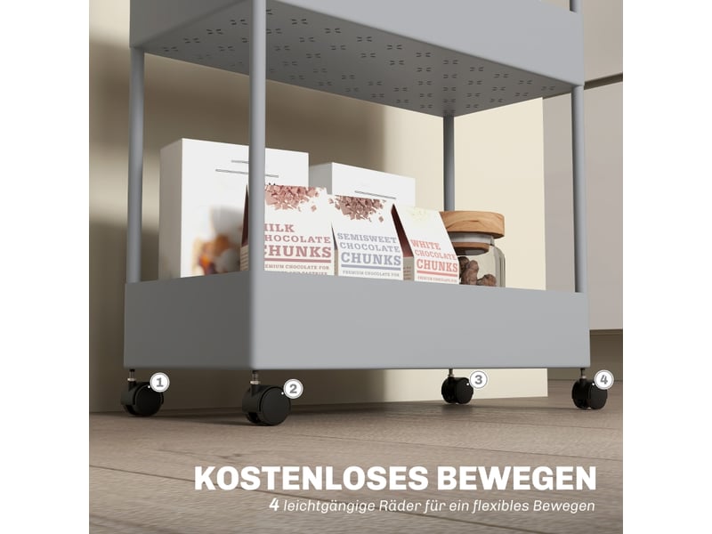  Desserte de cuisine,40x19x90 cm,4 niveaux à roulettes freinées,plastique abs,gris  - Conforama E