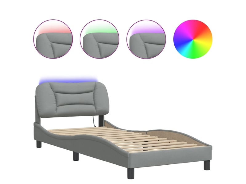 Lit simple- lit adulte - cadre de lit avec led sans matelas hvar gris clair 80x200 cm tissu - Conforama D