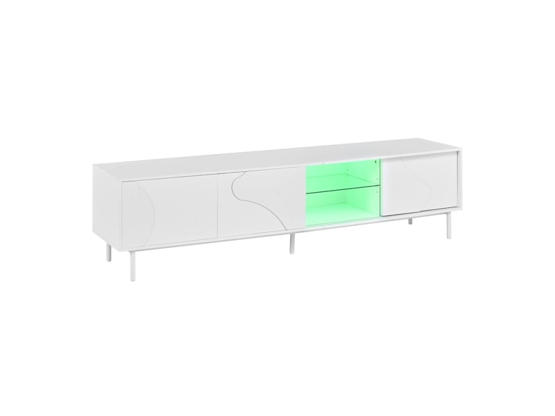 Meuble tv blanc 180 cm avec led et portes coulissantes en mdf mat - Conforama W