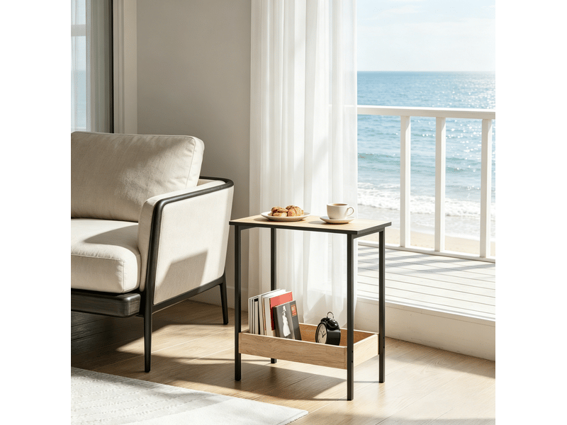 Table d'appoint 50x25x55 cm à deux niveaux métal noir chêne clair  - Conforama D