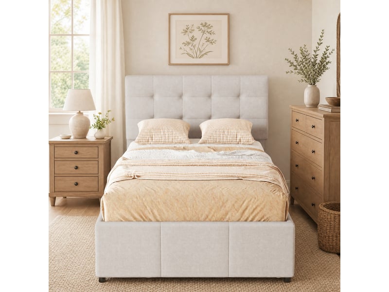  Lit 1 place avec lit gigogne, 3 tiroirs et tête de lit réglable 90 x 200 cm beige  - Conforama D