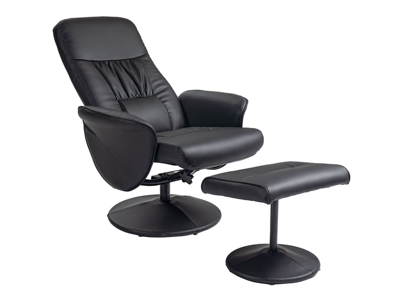  Ensemble fauteuil 2 pièces, fauteuil avec repose-pieds, fauteuil inclinable avec repose-pieds, réglable en hauteur, dossier inclinable, noir  - Conforama B