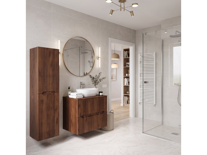 Ensemble meuble sous vasque avec plan et colonne novo l.60 cm effet noyer warmia - Conforama B