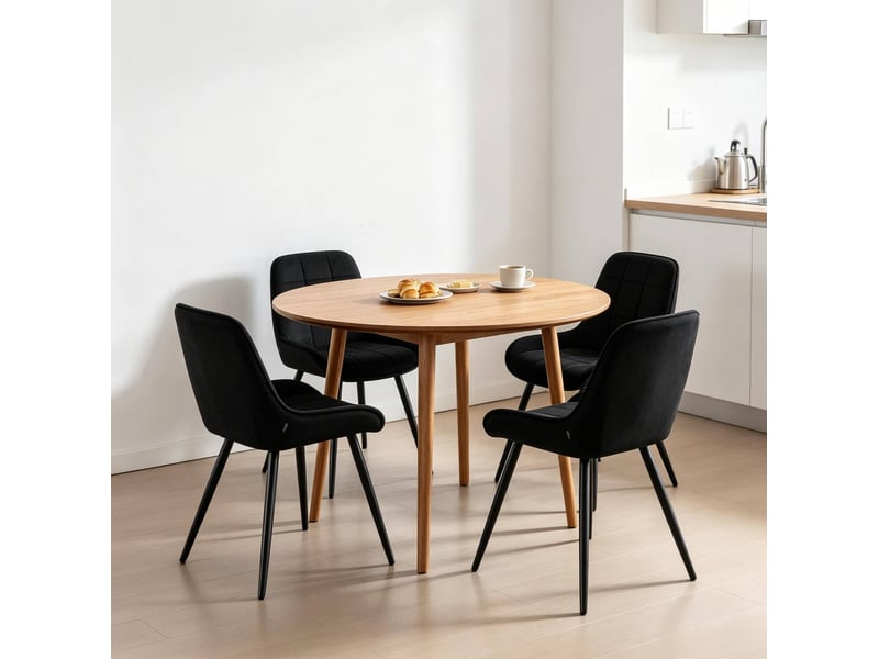  Chaises de salle à manger 4 pièces, dossier incurvé, métal et velours, noir  - Conforama D