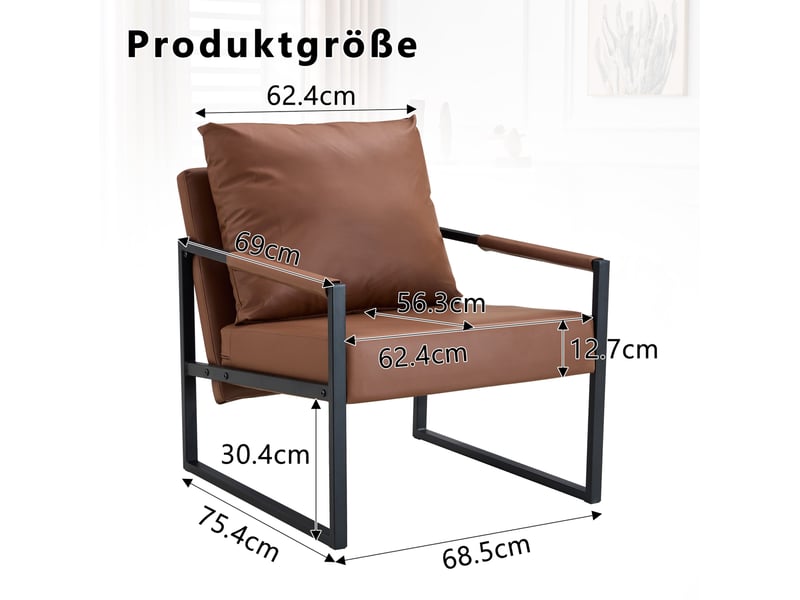  Fauteuil de lecture marron en simili et métal noir, 68,6 x 75,5 x 75,2 cm  - Conforama C