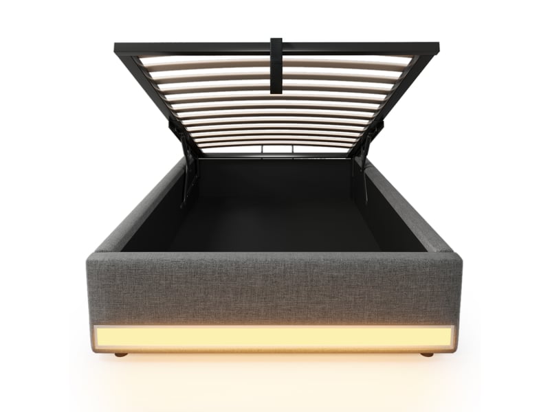  Lit coffre 90x200 cm gris avec led, usb et type-c, poches de rangement, sans tête de lit  - Conforama A