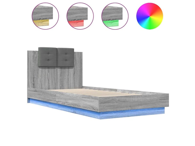  Lit simple- lit adulte -  cadre de lit avec led sans matelas sonoma gris 100x200 cm  - Conforama A