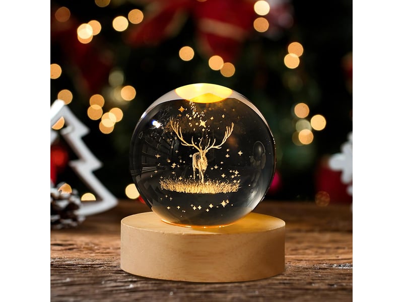  Décoration de noël veilleuse en cristal gravure laser 3d wapiti  - Conforama D