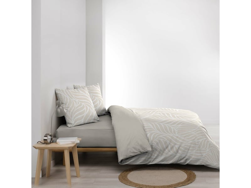 Housse de couette 260 x 240 cm imprimée 57 fils morganeva naturel 2 taies incluses  - Conforama C