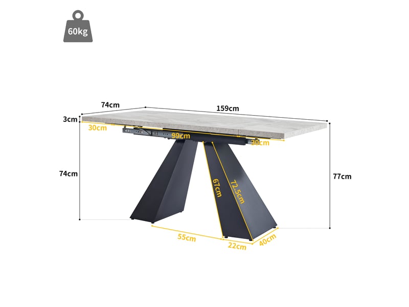  Table à manger extensible noir et gris, rangement, effet marbre, design moderne, confort, solide - mdf et métal - 159x74x77cm  - Conforama E