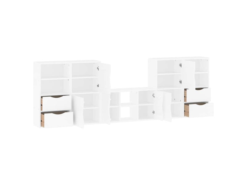  Lot de 5 meubles tv modulables avec grand espace de rangement 79 x 40 x 24 cm en bois de pin massif blanc 02_0055983  - Conforama C