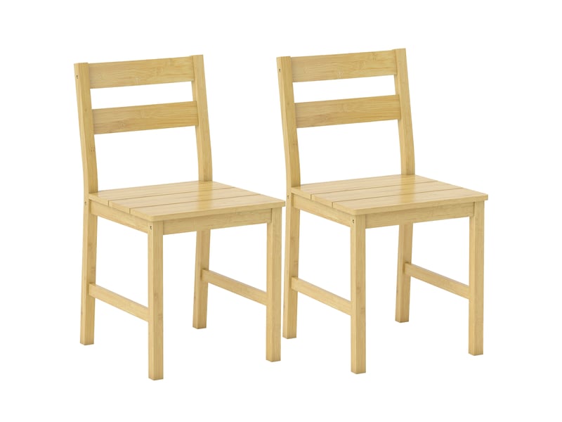 Lot de 2 chaises de salle à manger en bambou avec dossier courbé et assise à lattes couleur bois naturel - Conforama A