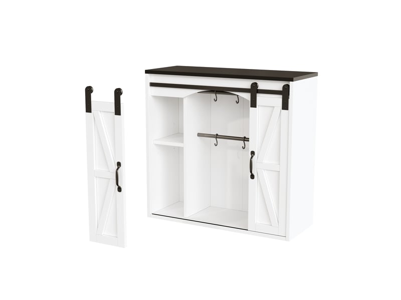  Meuble haut de cuisine en mdf 80x31x76 cm, 2 portes coulissantes, étagères réglables, rangement mural et style campagne  - Conforama A