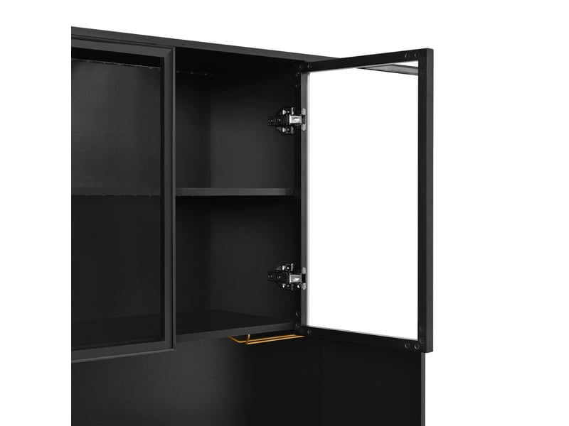 Vaisselier buffet haut armoire de salle à manger vitrine meuble de cuisine noir et blanc éclairage led app porte en verre 3 tiroirs - Conforama R
