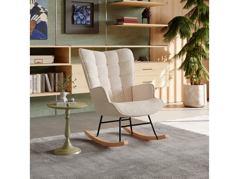  Fauteuil à bascule, fauteuil, fauteuil à bascule avec accoudoirs, fauteuil inclinable, fauteuil à bascule, fauteuil de salon, fauteuil à bascule rembourré pour salon, chambre, balcon (beige)  - Conforama E