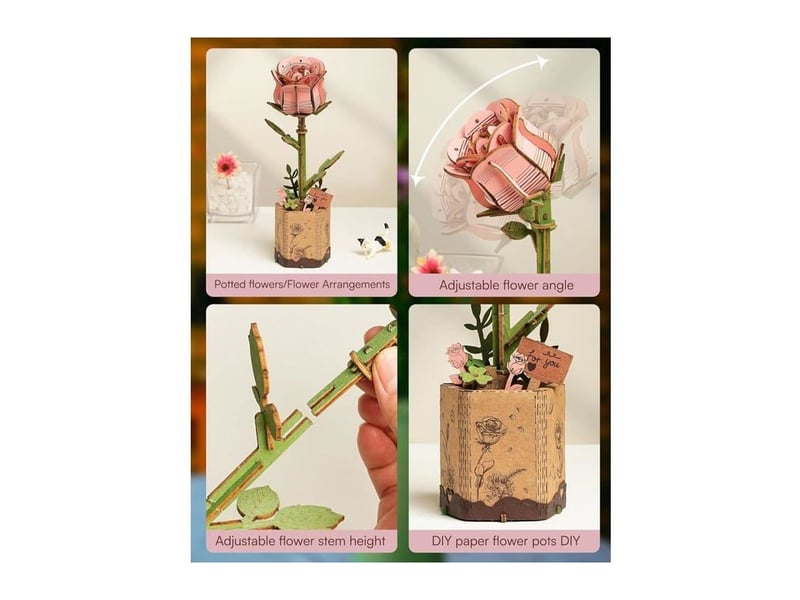  Klvgtifs pu - fleurs artificielles deco,puzzle 3d bois, construction adulte,cadeaux anniversaire femmes pour la saint-valentin &amp; décor(rose)  - Conforama C