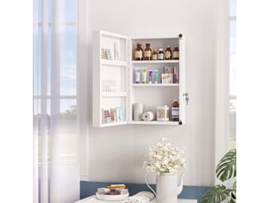 Armoire à pharmacie murale en acier blanc avec serrure et 6 espaces de rangement pour un intérieur ordonné