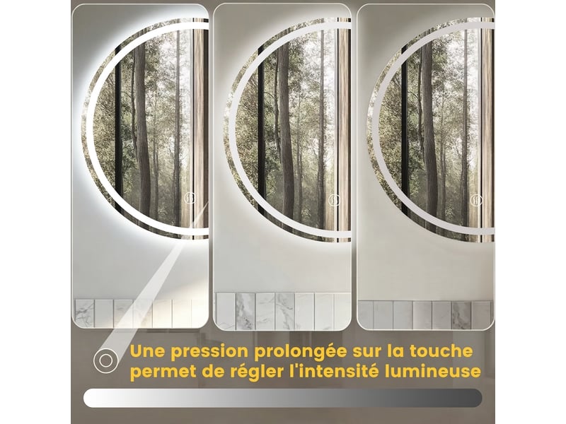  Miroir de salle de bain rond led 60 cm, argenté, mural, anti-buée, 3 températures de couleur  - Conforama D