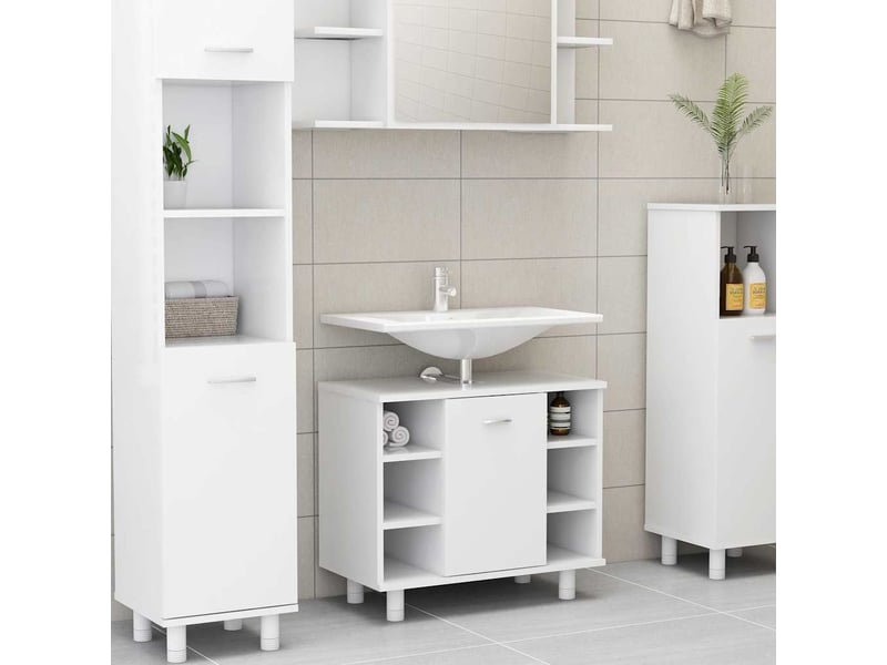  Ensemble de meubles de salle de bain 4pcs blanc bois ingénierie cf63882  - Conforama C