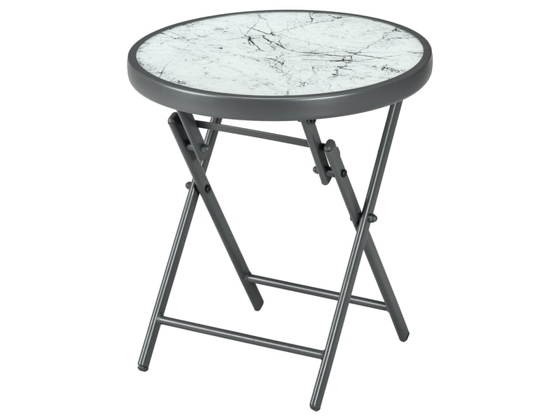  Table basse pliante table d'appoint pliante plateau effet marbre en verre trempé structure métal ronde ø45 x 50 cm blanc  - Conforama B