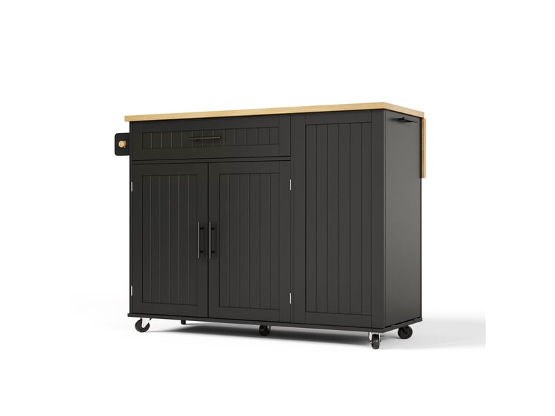 Îlot de cuisine sur roulettes avec plateau rabattable en mdf noir 130x70x93 cm  - Conforama B