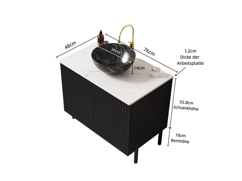 Meuble sous vasque avec vasque à poser, 2 portes à fermeture douce, style romantique, pour salle de bain, noir et blanc  - Conforama E