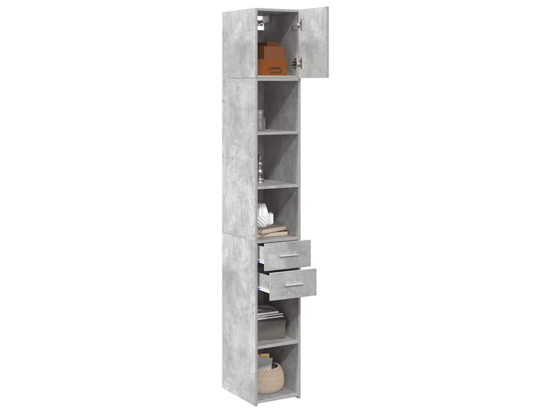 Buffet - armoire de rangement mince gris béton 30x42,5x225 cm - Conforama C