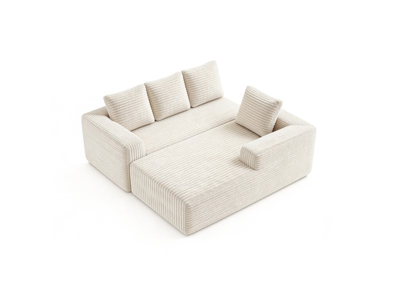  Canapé d’angle modulable en l 261x168x58 cm, sans montage, velours côtelé, beige  - Conforama B
