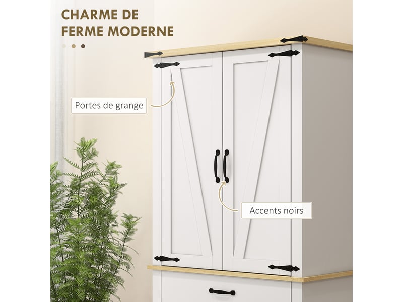  Armoire de cuisine buffet cuisine, 6 étagères à porte,1 tiroir et étagères réglables 76,5 x 40 x 181 cm blanc, 4 portes  - Conforama E